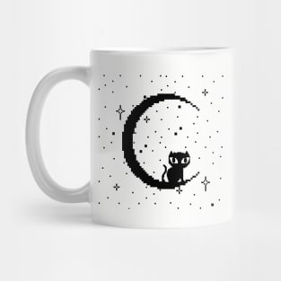 Celestial Pixel Cat & Moon Mug